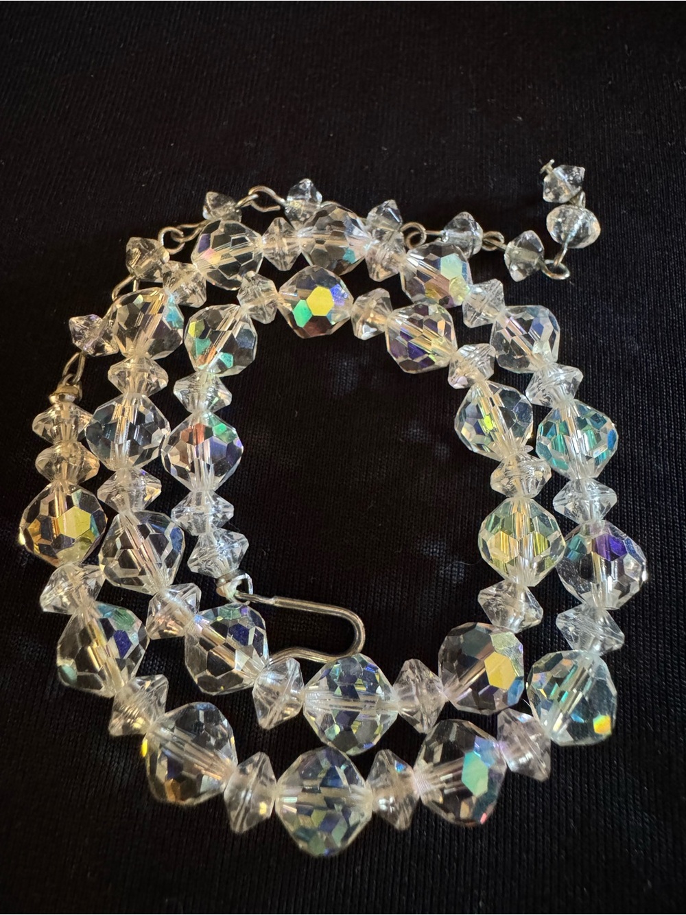 Vintage Aurora Borealis Faceted Crystal Beaded Necklace - 15”